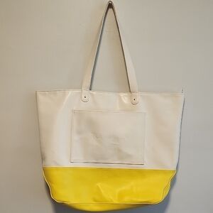 Isaac Mizrahi White and Yellow Faux Leather Extra Large Tote Bag